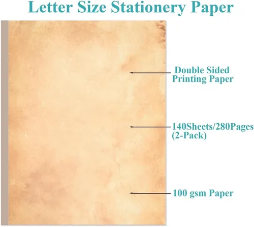 Vista 2 de Papel de escritura de papelería – 140 hojas / 280 páginas impresión de diseño antiguo vintage, papel de hojas sueltas de cartas, papel de repuesto