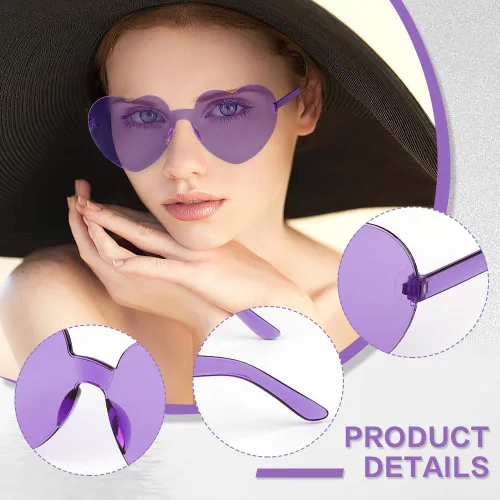 Vista 41 de Lentes de sol con forma de corazón, 2 pares de lentes de sol en forma de corazón, gafas de sol rave para mujeres, regalos de fiesta