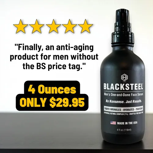 Vista 5 de BLACKSTEEL Suero facial antienvejecimiento para hombre con retinol y ácido hialurónico Solución diaria de un solo paso para arrugas, hidratación