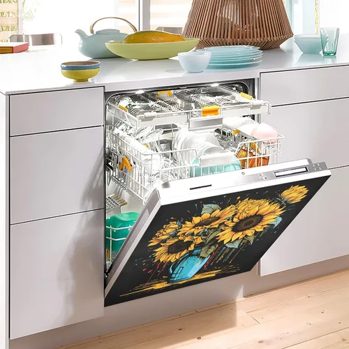 Vista 5 de Cubierta magnética de girasoles para lavavajillas, calcomanías magnéticas para lavavajillas, panel de calcomanías para el hogar, cocina, decoración