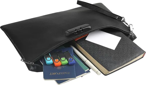 Vista 4 de Bolsa de documentos ignífuga de 2000℉ con bloqueo de contraseña, color negro, 14.3 x 10.2 pulgadas, bolsa de dinero ignífuga para efectivo