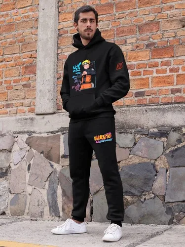Vista 2 de NBIKE Conjunto deportivo casual de manga larga para hombre, conjunto de sudadera con capucha y pantalones deportivos, conjunto de 2 piezas
