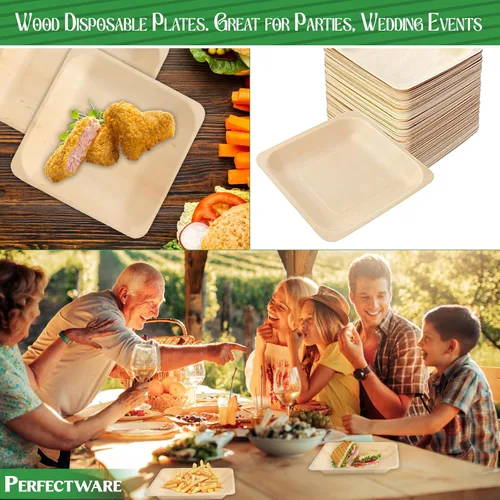Vista 7 de Perfectware Earth Friendly - Platos desechables de madera de abedul de 5 pulgadas, totalmente naturales, de alta calidad, 100% compostables