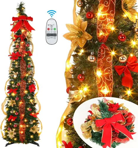 Vista 10 de Alupssuc - Árbol de Navidad desplegable de 4 pies, control remoto, luces de Árbol de Navidad artificial con luces de doble color, control remoto, 9