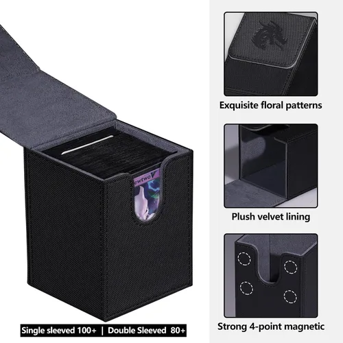 Vista 4 de MTG - Caja de cartas para Commander Deck Box con 2 divisores, caja de almacenamiento de tarjetas para más de 100 tarjetas de una sola manga, soporte