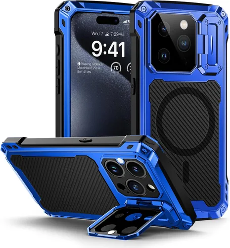 Vista 17 de Lanhiem Funda de metal para iPhone 13 con funda de cámara y soporte [compatible con MagSafe] [Soporte integrado] [Protección de grado militar] Funda