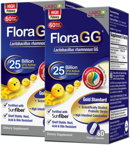 Vista 8 de LABO Nutrition FloraGG Lactobacillus Rhamnosus LGG 25 mil millones de UFC al día (probiótico LGG con fibra solar) 5 capas microencapsulado L.