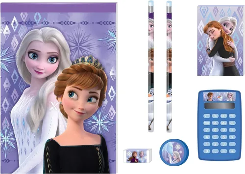 Vista 5 de Disney Frozen Mochila Set Niñas Niños - 6 Piezas Disney Frozen School Mochila Set Set con cuaderno, 2 carpetas, pegatinas y más