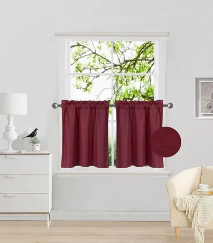 Vista 4 de Elegant Home - 2 paneles de cortina de tratamiento de ventana pequeña, con aislamiento, panel corto de 28 pulgadas de ancho x 24 pulgadas de largo
