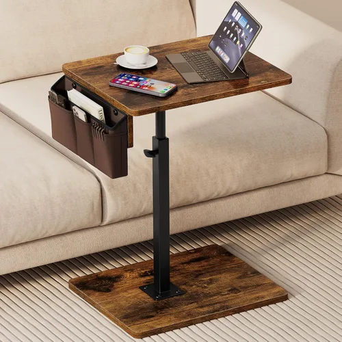 Vista 13 de Vagusicc - Mesa con bandeja para apoyabrazos de sofá, mesa giratoria de 360° con altura ajustable para TV, mesa auxiliar para espacios pequeños