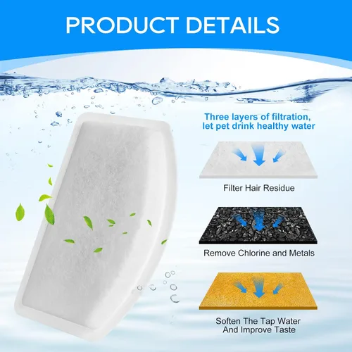 Vista 3 de Filtro de fuente de agua para gatos, paquete de 10 filtros de repuesto compatibles con ORSDA D60 100 oz/3L fuente automática para gatos y mascotas