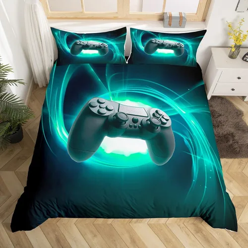 Vista 45 de Erosebridal - Juego de ropa de cama gamer para niños, tamaño matrimonial, decoración de habitación de juegos, funda de edredón hexagonal de panal