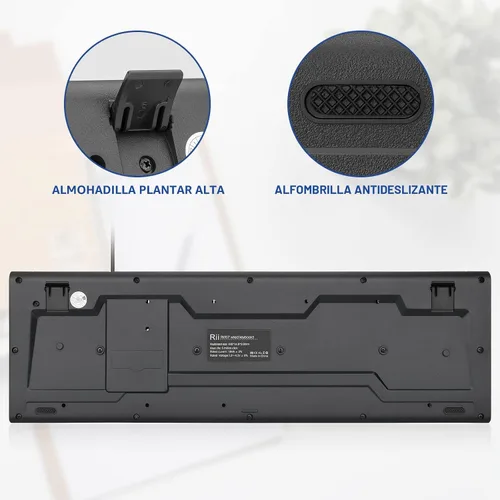 Vista 6 de Rii RK907 Teclado compacto ultrafino USB con cable para Mac y PC, Windows 10/8/7/Vista/XP (negro) (10 piezas)
