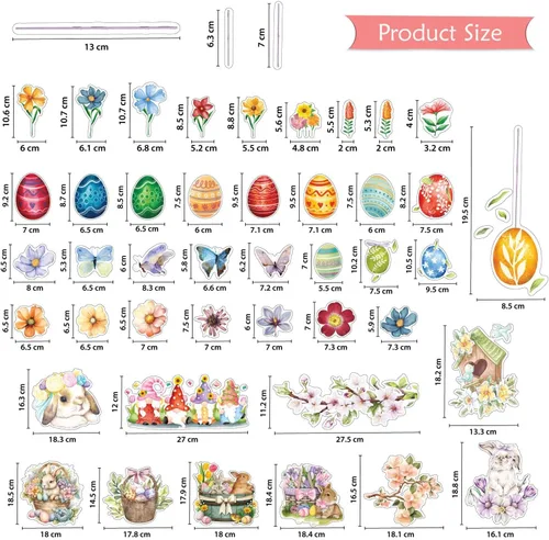 Vista 5 de WALPLUS Decoración de primavera para ventana de conejito de Pascua, decoración de primavera, de verano, reutilizable, para despegar y pegar