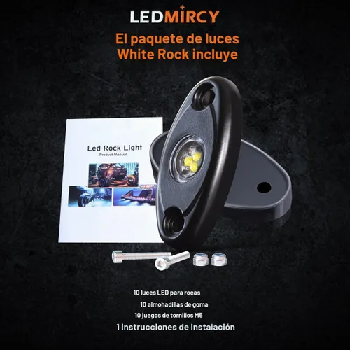 Vista 7 de LEDMIRCY Luces LED de roca, 10 unidades, color blanco para J e e p, camión todoterreno, RZR, auto, barco, SUV, impermeable, de alta potencia, luces