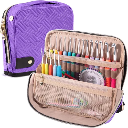 Vista 10 de MYBAGZING Estuche para Ganchos de Ganchillo con Juego de 14 Ganchos de Ganchillo de Tamaño 2 mm (B) - 10 mm (N) Ganchos de Ganchillo Ergonómicos