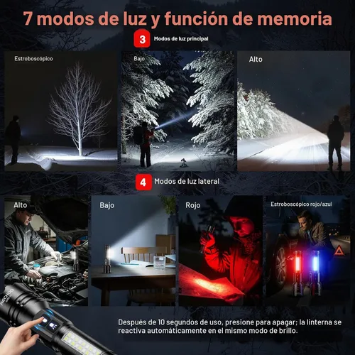 Vista 2 de RECHOO Linternas Recargables de Altos Lúmenes, Linterna de 7Modos con Interruptor Dual Recargable con Pantalla Digital LCD, Linterna Súper Brillante