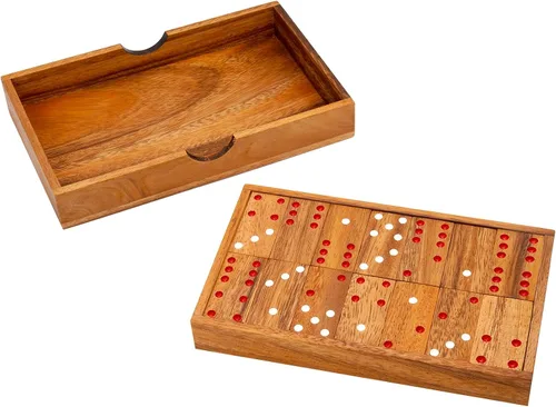 Vista 8 de BSIRI Juego de dominó de madera para adultos, doble 6 juegos de dominó de madera gruesa clásica de color profesional, juego de dominó de viaje