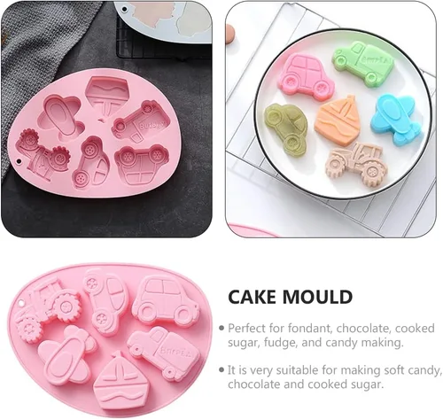 Vista 8 de Molde de silicona para hornear, molde de chocolate de dibujos animados, molde de transporte de silicona, moldes de galletas de silicona, moldes