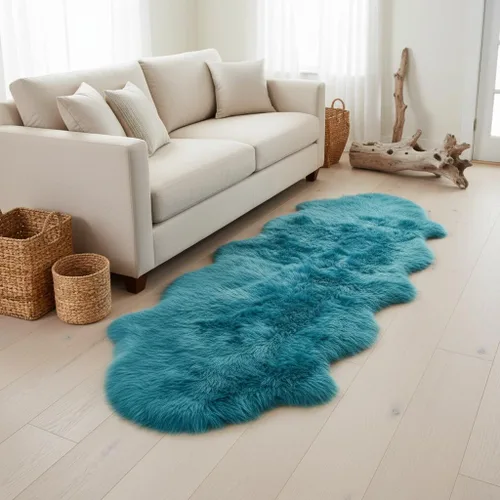 Vista 11 de Alfombra de Piel de Oveja Genuina Azul Playa de 2x3 pies, Alfombra de Acento de Piel Real Suave de Una Sola Piel para Silla, Funda de Asiento