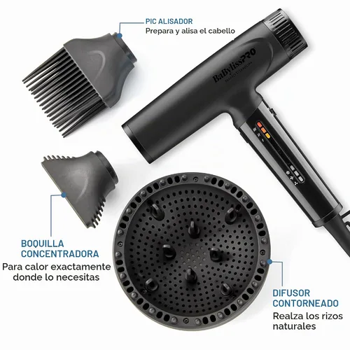 Vista 4 de BaBylissPRO Nano Titanium Profesional Nano Light Ionic Dual-Voltage Secador de pelo ligero Negro