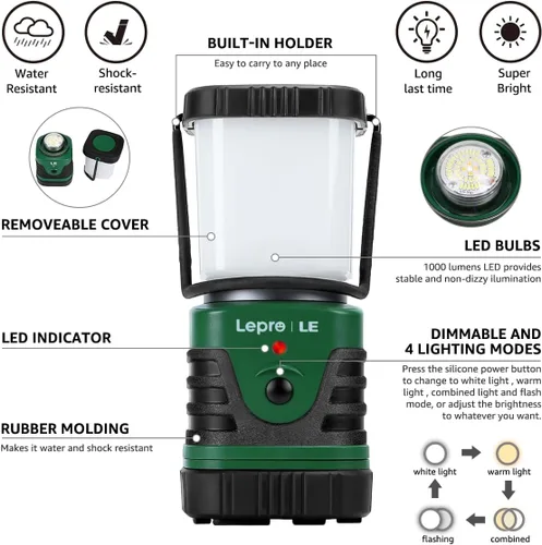 Vista 9 de Lighting EVER Linterna LED de Camping de 1000LM Recargable, Banco de Energía de 4400mAh, Esencial de Camping con 4 Modos de Luz, Linterna Lámpara