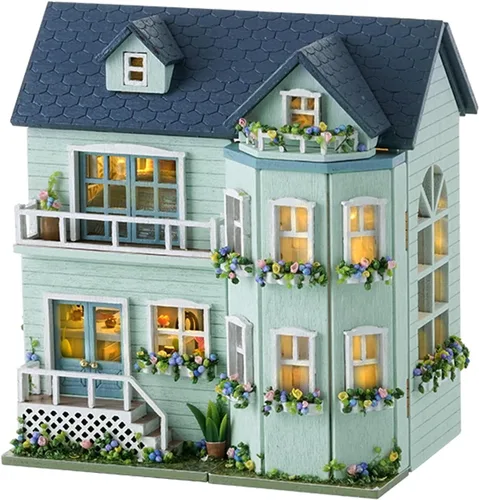 Vista 14 de MAGQOO - Kit de casa de muñecas en miniatura de bricolaje con muebles, escala 1:100, habitación creativa, mini casa de muñecas de madera, accesorios