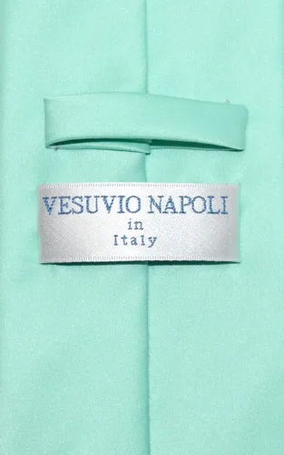 Vista 2 de Vesuvio Napoli Solid Color NeckTie & Handkerchief Pocket Square Men's Neck Tie Hanky Set Verde Aqua