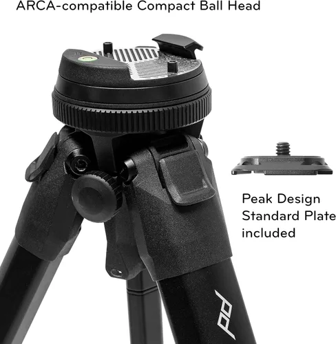Vista 5 de Peak Design Trípode de viaje, aluminio, diseño compacto, configuración rápida y desmontaje, estabilidad profesional, cabeza de bola ergonómica