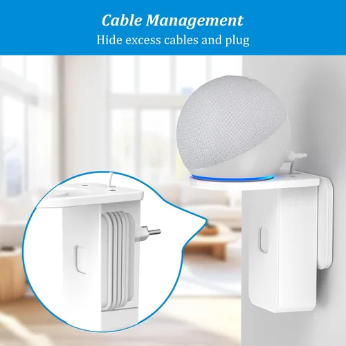 Vista 10 de PlusAcc Soporte de pared para Dot 5ª generación y Dot 4ª generación y Nest Mini, color blanco No requiere perforación, soporte de salida que