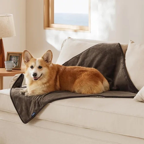 Vista 85 de Bedsure - Mantas impermeables para perros pequeños - Manta de felpa de sherpa con impresión suave lavable para perros y gatos, protector de muebles