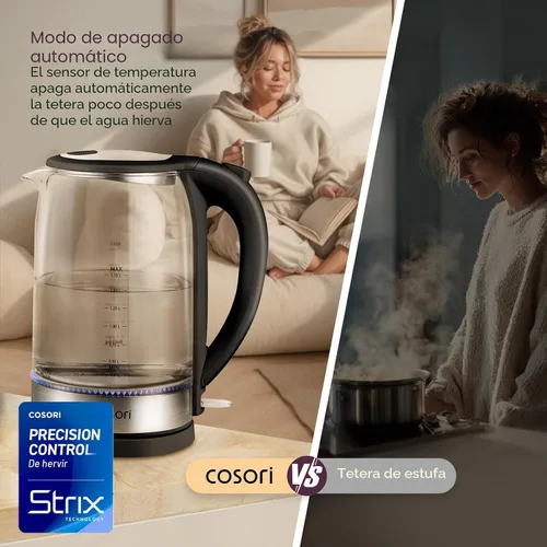 Vista 7 de COSORI - Hervidor eléctrico, sin contacto de plástico con agua, 1.8 qt/1500W, tapa interior y filtro de acero inoxidable, tetera para café y té
