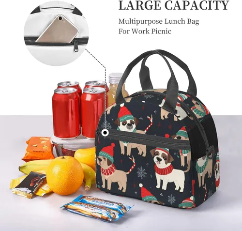 Vista 4 de Bolsa de almuerzo para perros con texto en inglés "Merry Christmas", bolsa de almuerzo impermeable para mujer