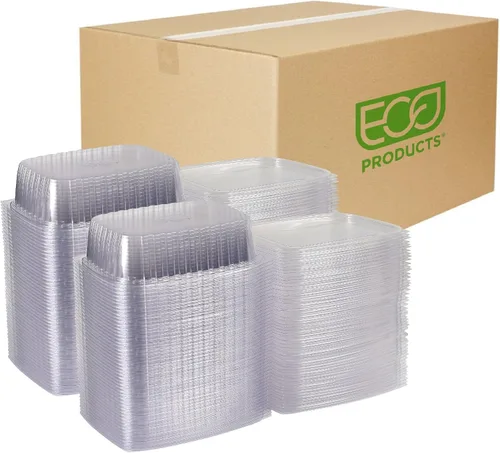 Vista 15 de ECO PRODUCTS Contenedores de delicatessen compostables de 8oz transparentes rectangulares con tapas, paquete de 100, para preparación de comidas