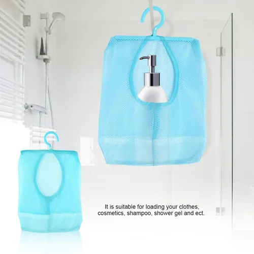 Vista 4 de Bolsa de malla multiusos para colgar con colgador para calcetines, medias, brasier, ropa interior, baño (azul)