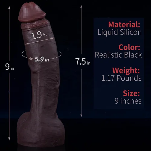Vista 6 de Consolador realista negro de 9 pulgadas se siente como la piel, con una gran y fuerte ventosa para jugar con manos libres, juguetes sexuales