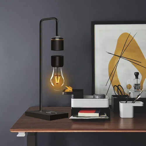 Vista 2 de Lámpara Levitante Moderna Única con Luz Flotante y Cargador Inalámbrico Qi Integrado, Diseño Innovador y Sencillo, Luz Nocturna Decorativa Cálida