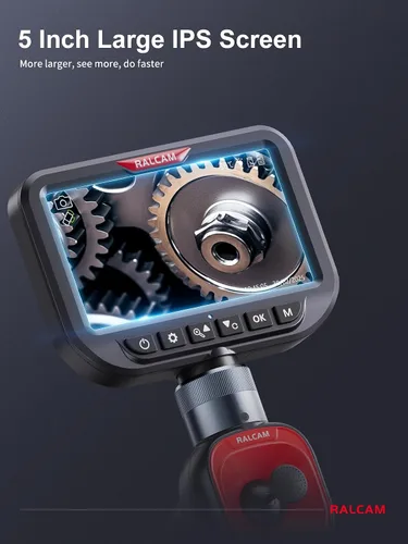 Vista 4 de Ralcam Boroscopio articulado de doble lente de 360°, cámara endoscopio HD de 4 vías de 5 pulgadas con zoom ligero 4X, cámara de inspección