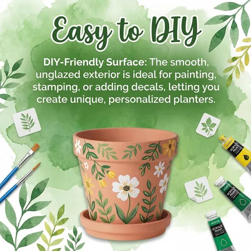 Vista 2 de 3 Set Terracotta Pots 6 Inch Indoor Plant Pot with Drainage Hole & Saucer Classic Ceramic Flower Pot for Herbs Small Plants