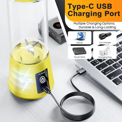 Vista 9 de Licuadora portátil inalámbrica de tamaño personal, mini licuadora para hacer batidos y batidos, taza de viaje sin BPA de 12.8 fl oz, potente traje