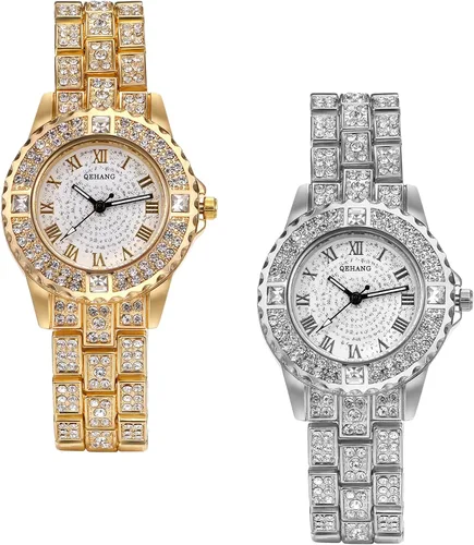 Vista 2 de Avaner Reloj de pulsera para mujer, reloj de pulsera helado, reloj de pulsera analógico de cuarzo con diamantes de imitación
