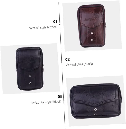Vista 9 de TENDYCOCO Paquete de 1 bolsa de cintura para hombres monedero para hombres bolso vertical para teléfono móvil bolsa de cuero genuino hombres negro