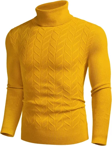 Vista 4 de COOFANDY Suéter de cuello alto ajustado para hombre suéter de punto básico con patrón de torsión