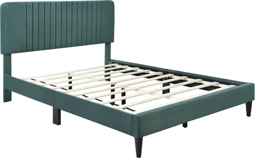 Vista 8 de SOFTSEA Marco de cama Queen con cabecero y patas, plataforma de terciopelo tamaño Queen, marco de cama, muebles de dormitorio