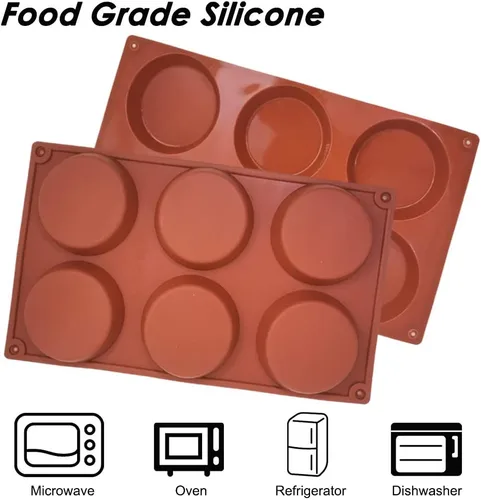 Vista 3 de DaKuan - 3 paquetes de 6 moldes de silicona grandes de disco redondo para dulces, moldes antiadherentes para hornear, molde para pastel de mousse