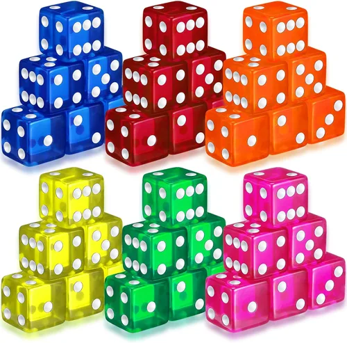 Vista 7 de Seenelling Juego de 36 dados de 19 mm estilo casino para Craps, acrílicos y translúcidos D6, cuadrados con bordes redondeados para casino, Craps