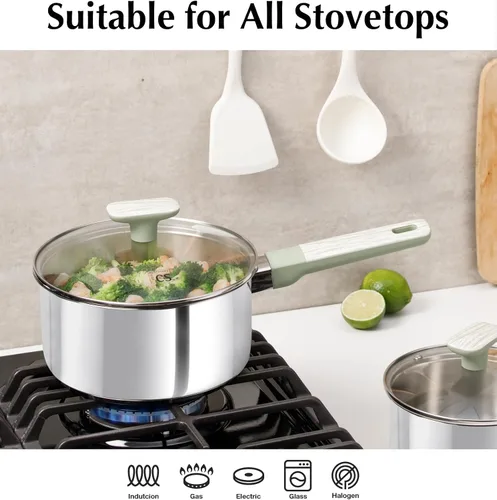 Vista 4 de KOCH SYSTEME CS Juego de 6 sartenes de acero inoxidable, juego de ollas de acero inoxidable de 1.5 cuartos de galón, 2 cuartos y 3 cuartos de galón