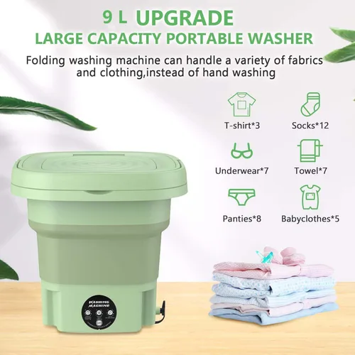 Vista 2 de MacLehose Mini lavadora portátil, 9L plegable lavadora y secadora Combo para ropa de bebé, camping y lavandería de viaje (verde)