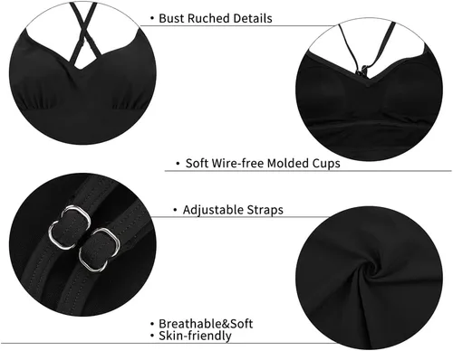 Vista 4 de Hilor Tankini para mujer, cuello en V, traje de baño fluido con espalda cruzada
