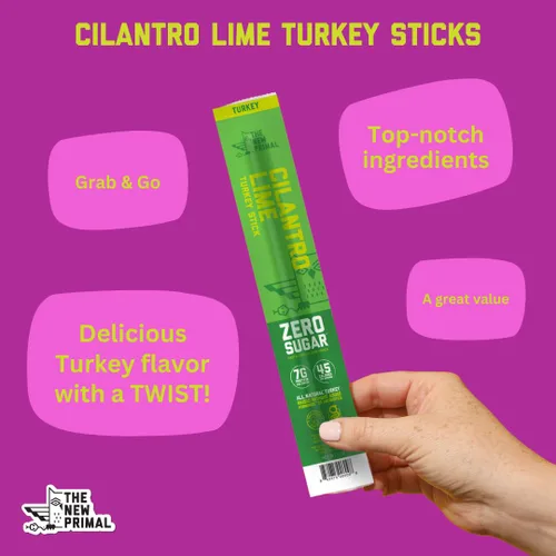 Vista 4 de The New Primal Cilantro Lime Turkey - Barra de pavo, de pavo de pastoreo, con aprobación del programa Whole30, apto para dietas paleo, cetogénica